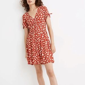 Madewell Button-Front Tie-Sleeve Retro Dress in Happy Hibiscus NWT